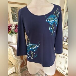 Chico’s great condition women’s blue sequin tropical fish top size 1